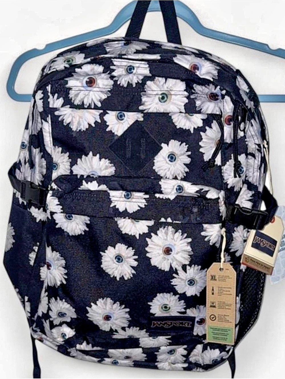 JanSport Main Campus Floral Backpack Black & White NWT eyeball blossom